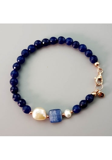 Marakò - Bracciale agata blu, cianite, perle coltivate