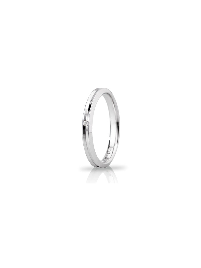 Fede Corona Slim Unoaerre 3 mm in oro bianco con diamante