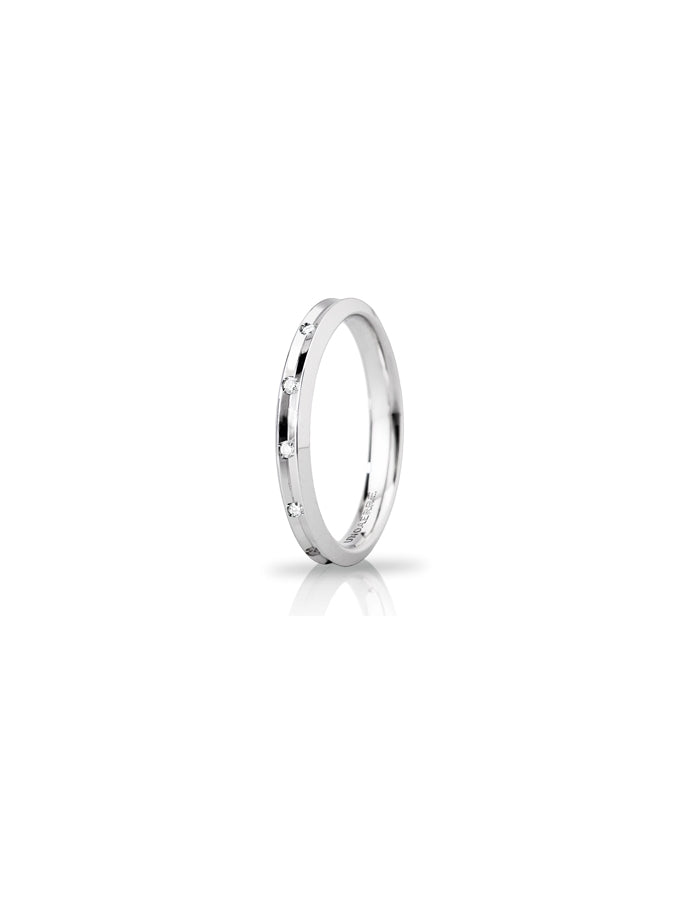 Fede Corona Slim Unoaerre 3 mm in oro bianco con 8 diamanti