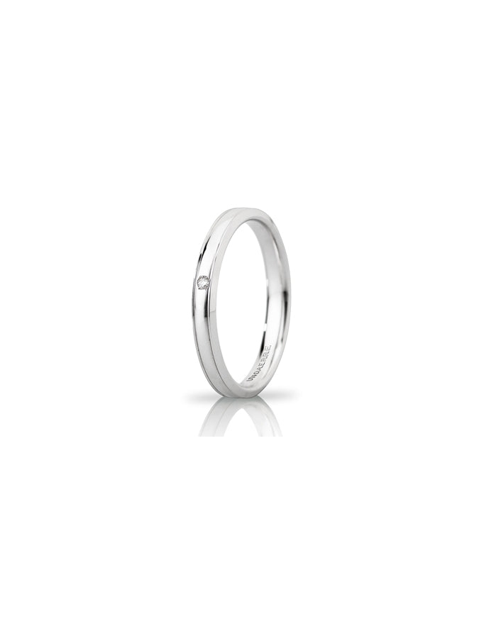 Fede Orion Slim Unoaerre 3 mm in oro bianco con diamante