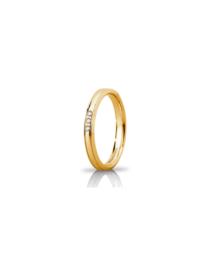 Fede Orion Slim Unoaerre 3 mm in oro giallo con 3 diamanti
