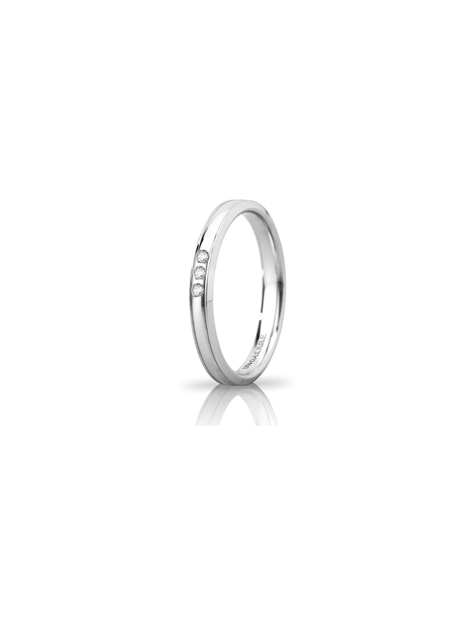 Fede Orion Slim Unoaerre 3 mm in oro bianco con 3 diamanti