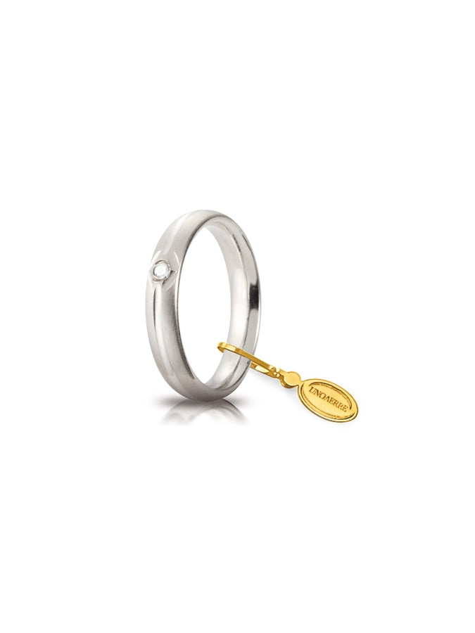 Fede Comoda Unoaerre 4 mm in oro bianco satinata con diamante