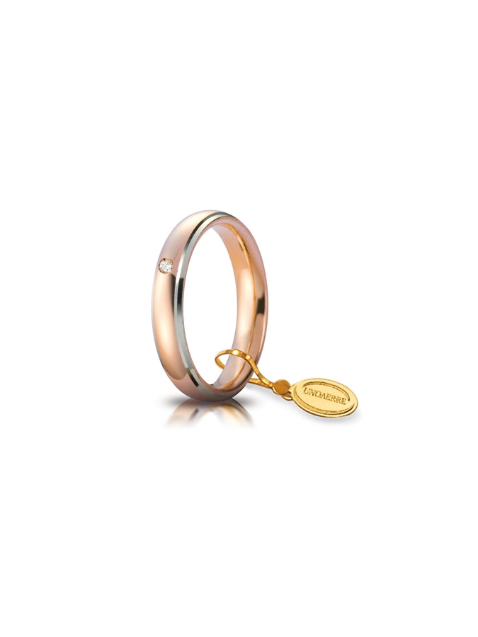 Fede Comoda Unoaerre 4 mm in oro rosa e bianco con diamante
