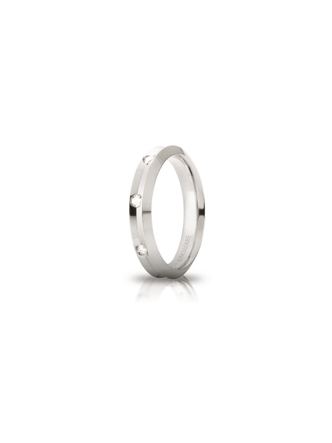 Fede Corona Unoaerre 4 mm in oro bianco con 8 diamanti