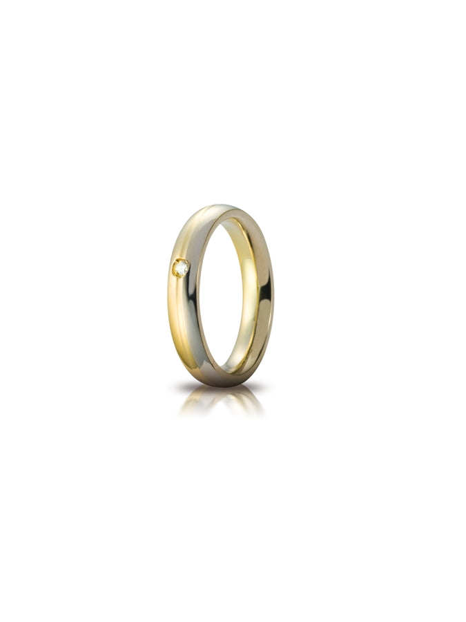 Fede Eclissi Unoaerre 4 mm in oro bianco e giallo con diamante