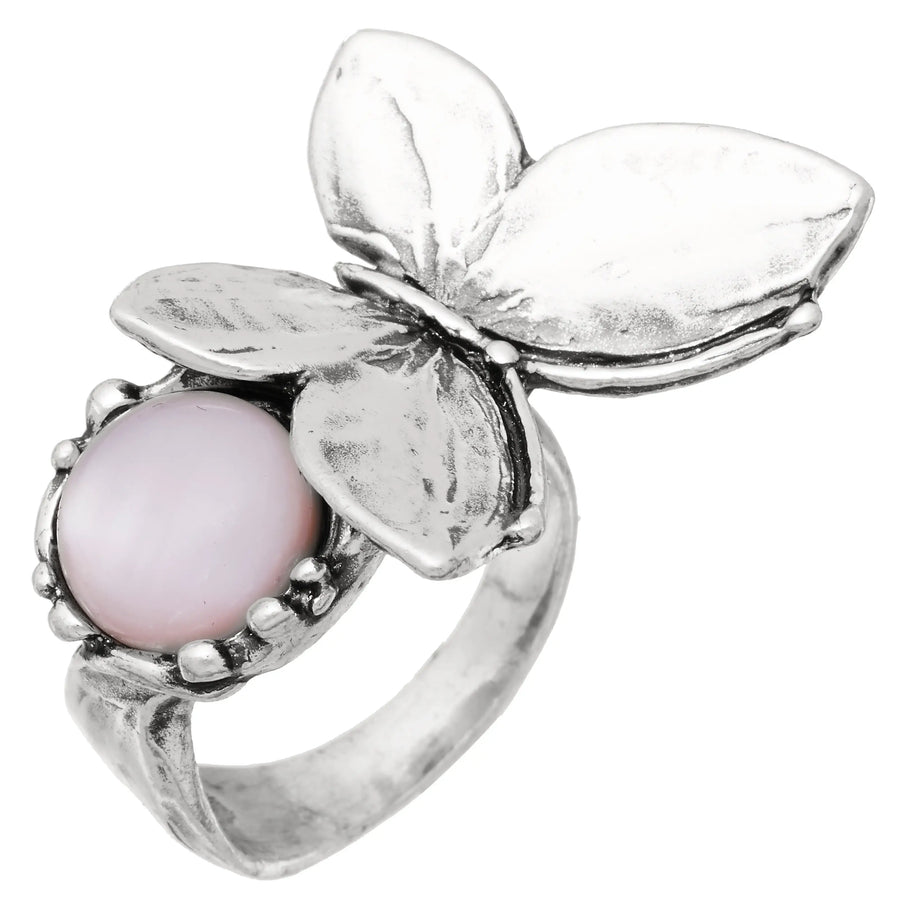 Giovanni Raspini - Anello Butterfly grande in argento 925, madreperla e quarzo