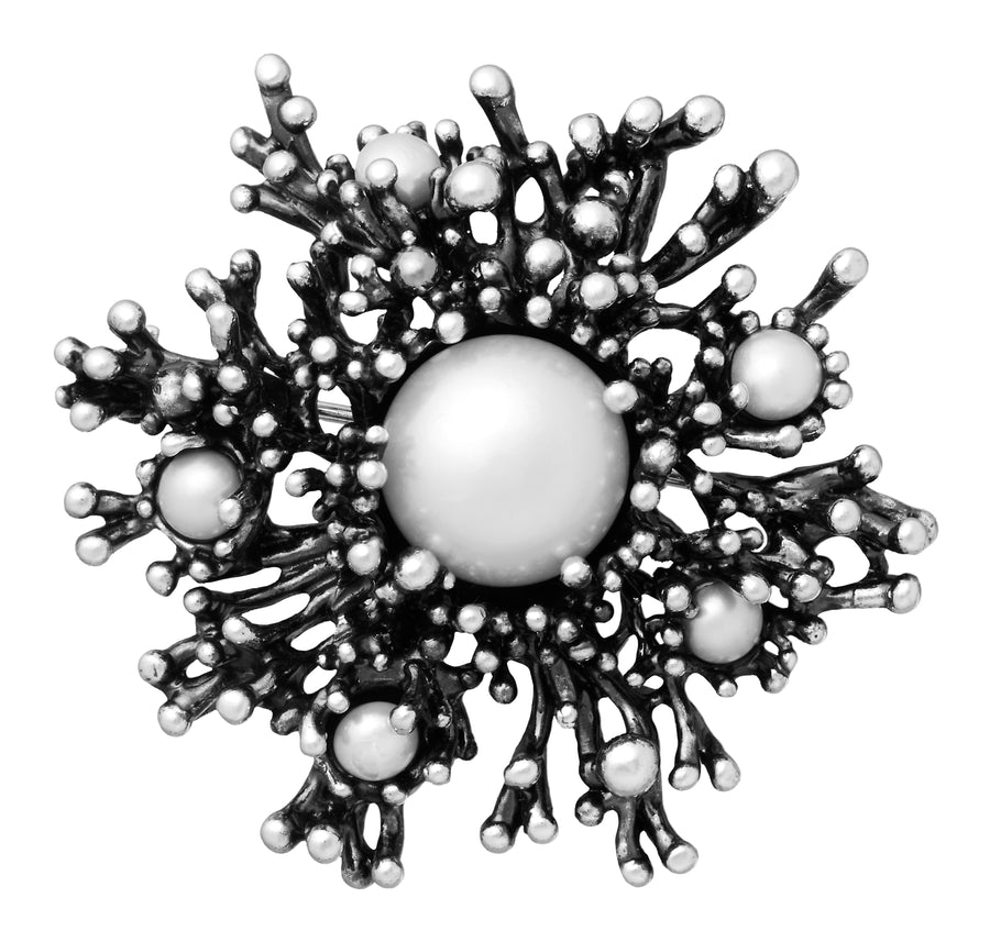 Giovanni Raspini - Spilla Anemone in Argento 925 e perle naturali