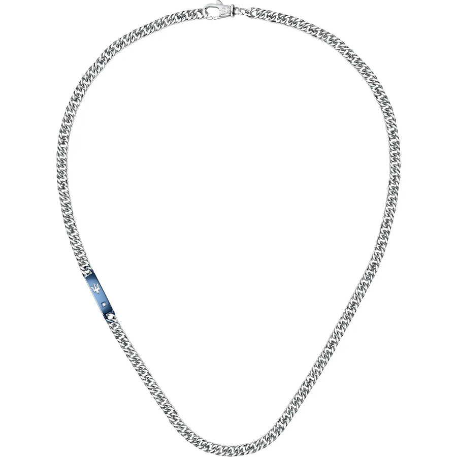 Maserati- Collana da uomo  in acciaio, PVD blu e Diamante