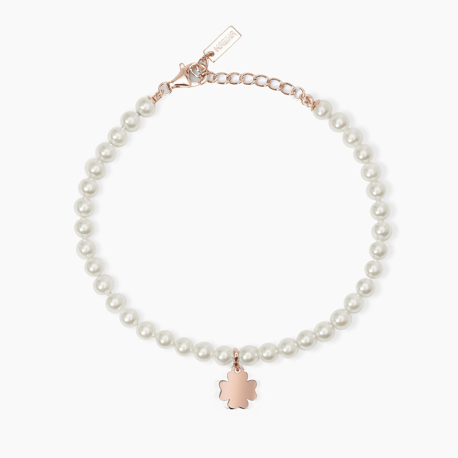 Mabina - Bracciale con perle conchiglia e quadrifoglio È SOLO FORTUNA