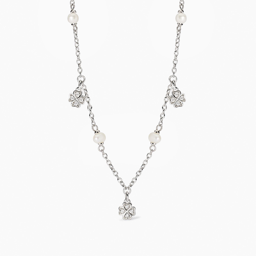 Collana in Argento con Quadrifogli e Perle