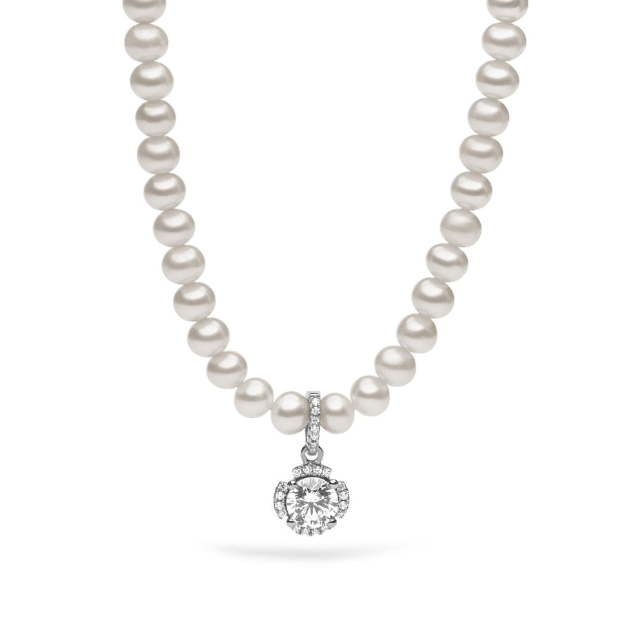 Ambrosia - Girocollo Argento 925, zirconi bianchi, perle coltivate Ø 5/5,5