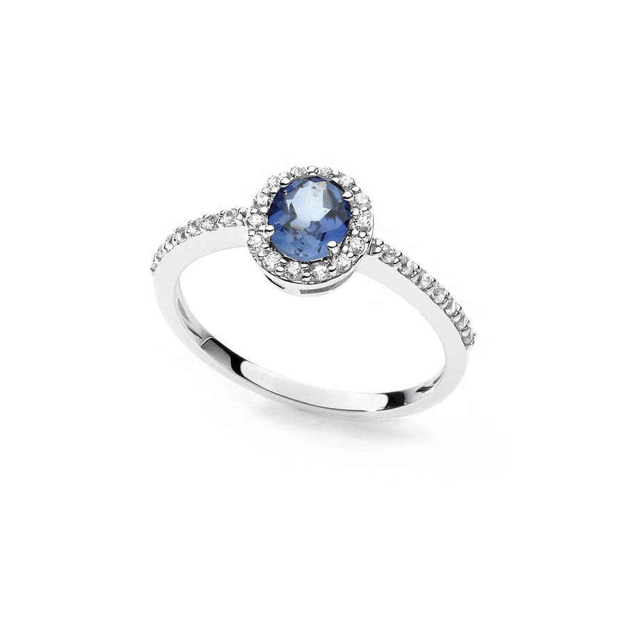 Ambrosia - Anello Oro bianco 750, zirconi bianchi, cristallo blu