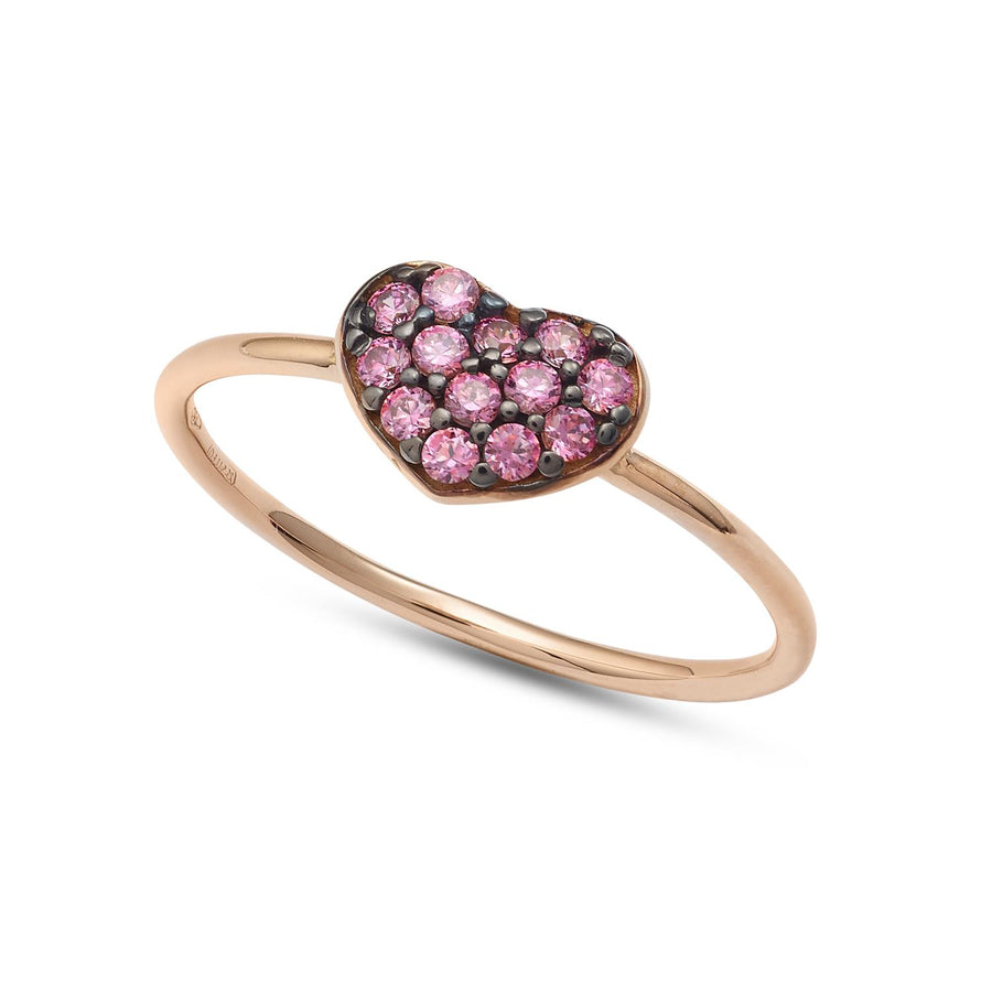 Ambrosia - Anello da donna in oro rosé 18 Kt e zirconi rosa a forma di cuore.