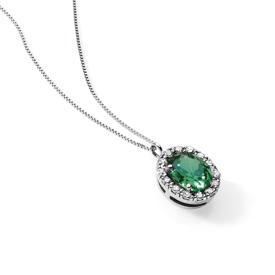 Ambrosia - Girocollo da donna in Oro 750 con zirconi e cristallo verde