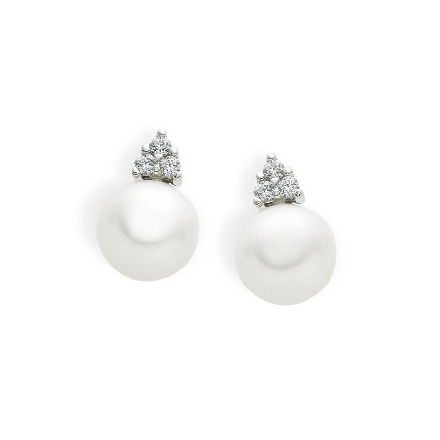 Ambrosia - Orecchini Oro bianco 750, zirconi bianchi, perla coltivata Ø 7/7