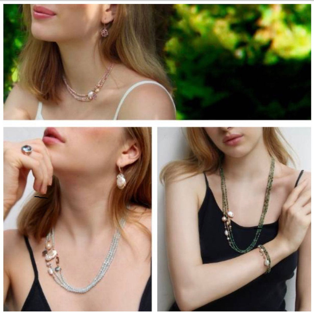Marakò - Bracciale agata blu zaffiro, acquamarina e perle - Collezione Waterlily