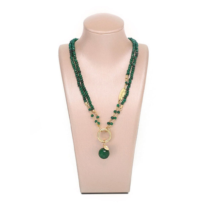 Marakò - Collana agata verde smeraldo argento placcato oro. Regolabile 45-90-cm