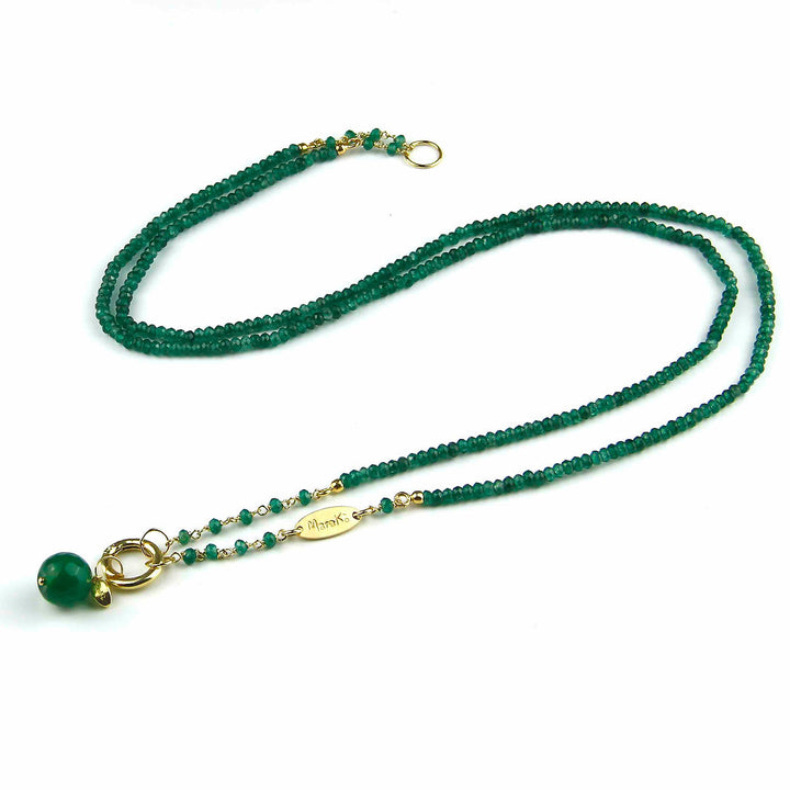 Marakò - Collana agata verde smeraldo argento placcato oro. Regolabile 45-90-cm