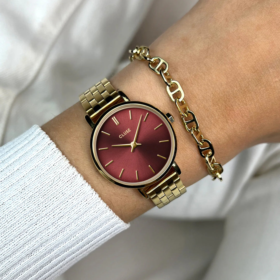 Orologio solo tempo da donna Boho Chic Petite Steel Watch, Dark Cherry, Gold Col