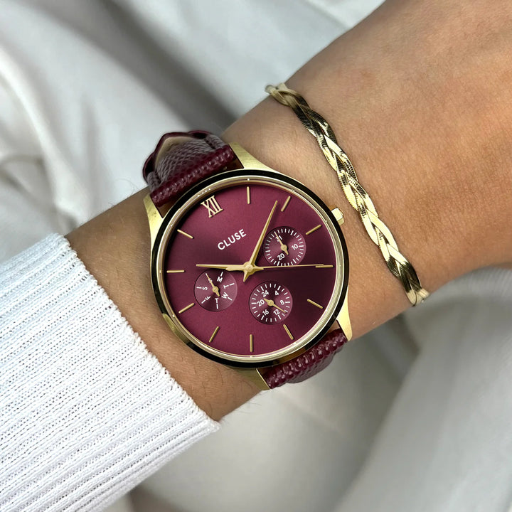 Orologio solo tempo da donna Minuit Multifunction Watch Leather, Dark Cherry Liz