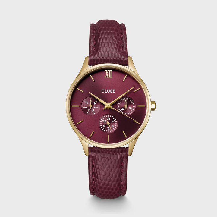 Orologio solo tempo da donna Minuit Multifunction Watch Leather, Dark Cherry Liz