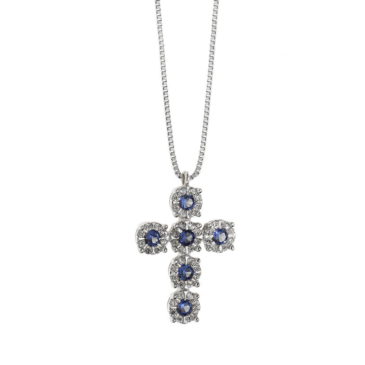 Comete Gioielli- Collana girocollo in oro bianco con ciondolo croce con diamanti