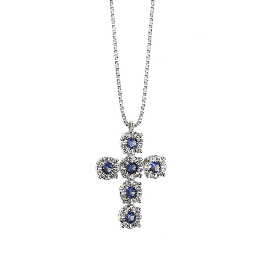 Comete Gioielli- Collana girocollo in oro bianco con ciondolo croce con diamanti