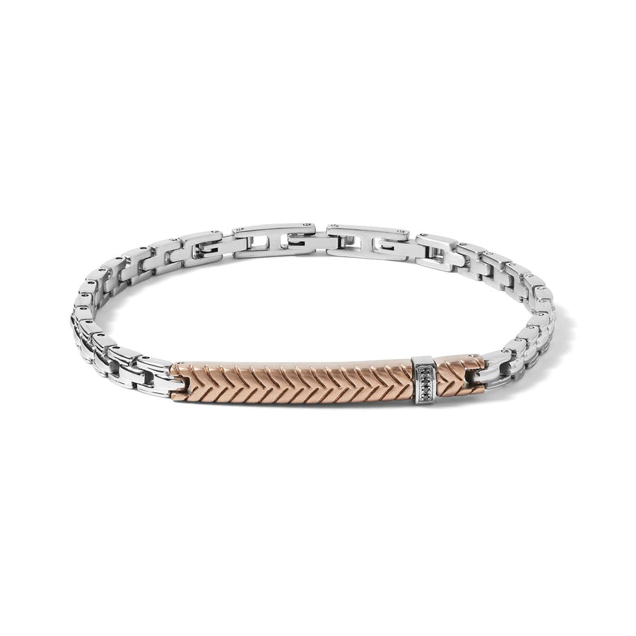 Comete Gioielli - Bracciale in Acciaio lucido, trattamento PVD rosè, zirconi ner