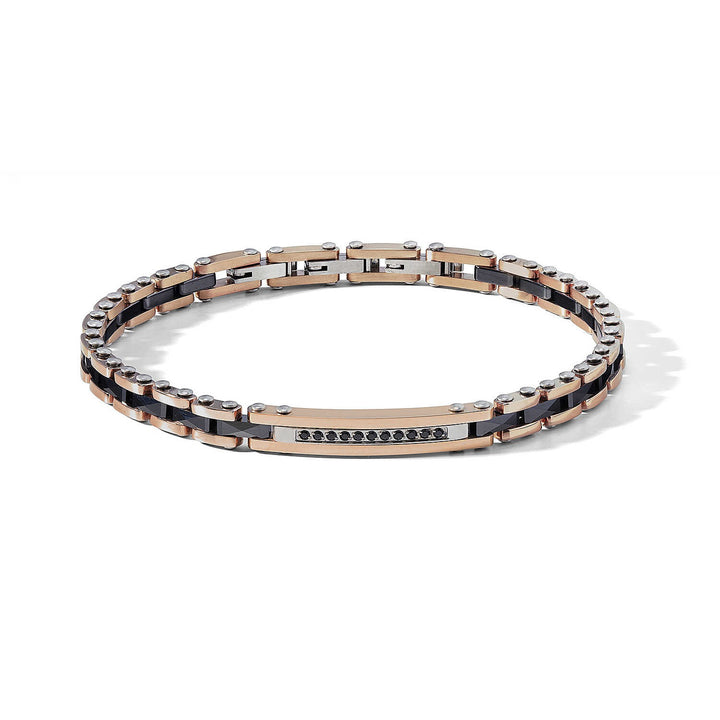 Comete Gioielli - Bracciale in Acciaio con trattamento PVD rosè, ceramica nera e
