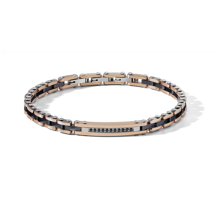 Comete Gioielli - Bracciale in Acciaio con trattamento PVD rosè, ceramica nera e