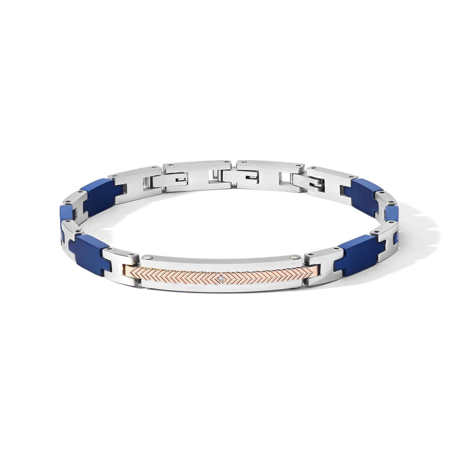 Comete Gioielli - Bracciale in acciaio con pvd blu sabbiato e pvd rosè. Zircone