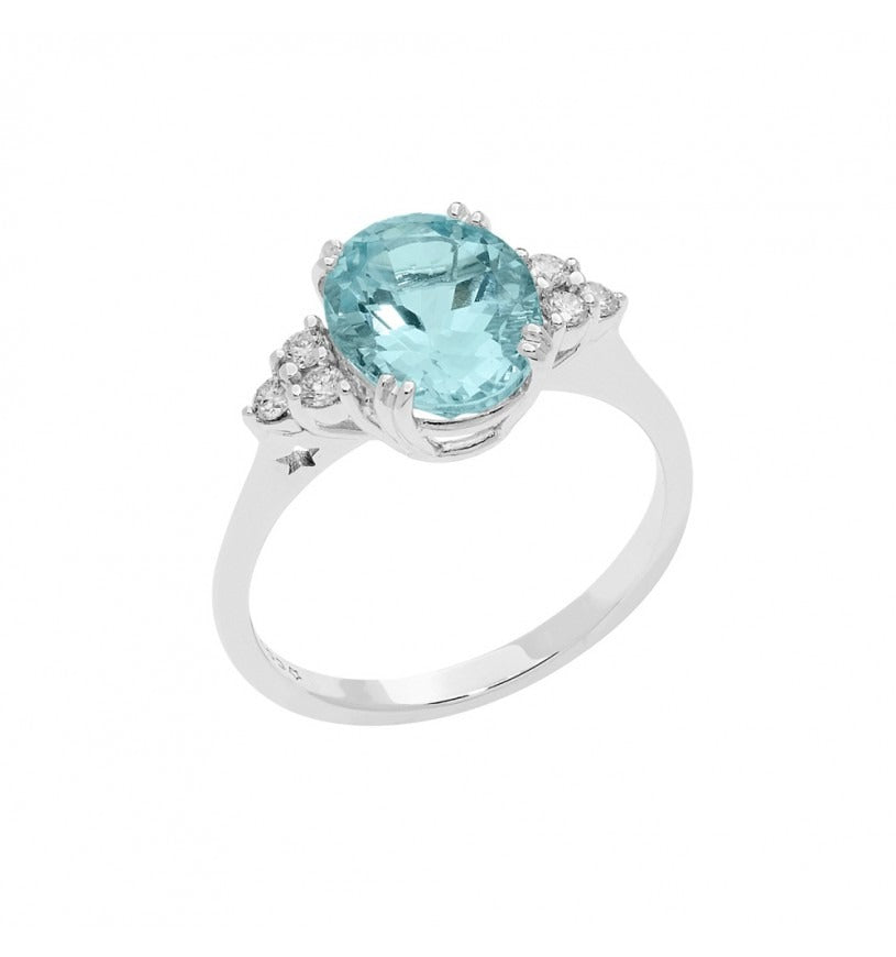 Comete Gioielli - Anello da donna in Oro bianco, Diamanti e Acquamarina linea AZ