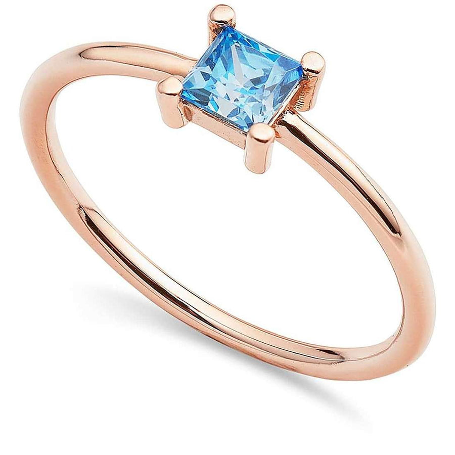Ambrosia - Anello in Oro rosè 750, zircone azzurro carrè