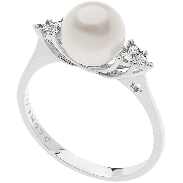 Comete Gioielli -  Anello da donna in oro bianco con perla e diamanti linea PERLA D'AMORE