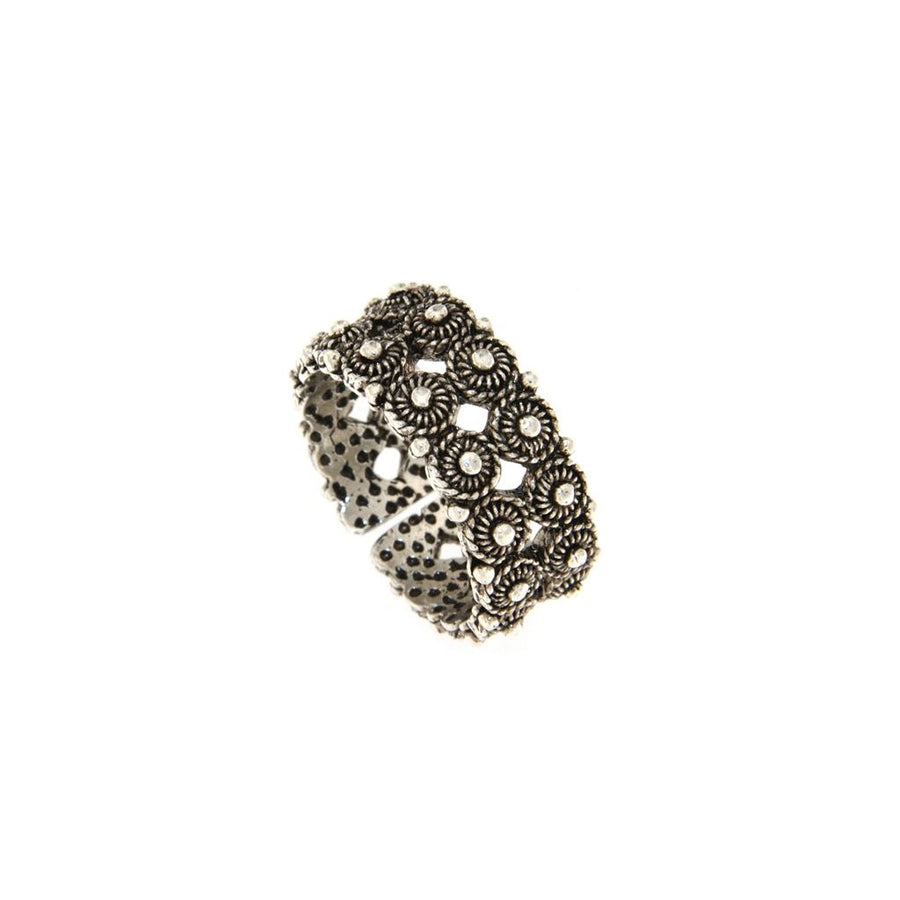 Anello in argento a fascia in filigrana a nido d'ape brunito