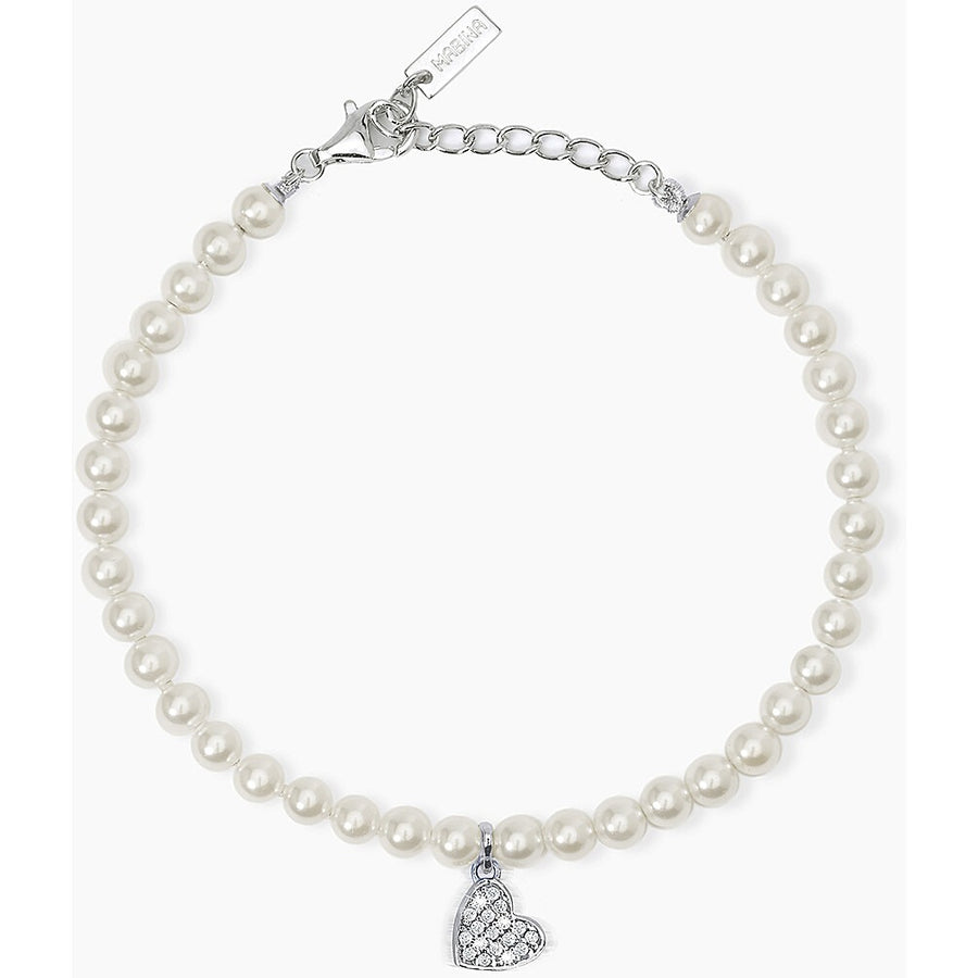 Mabina - Bracciale con perle conchiglia e cuore in pavè ONE LOVE