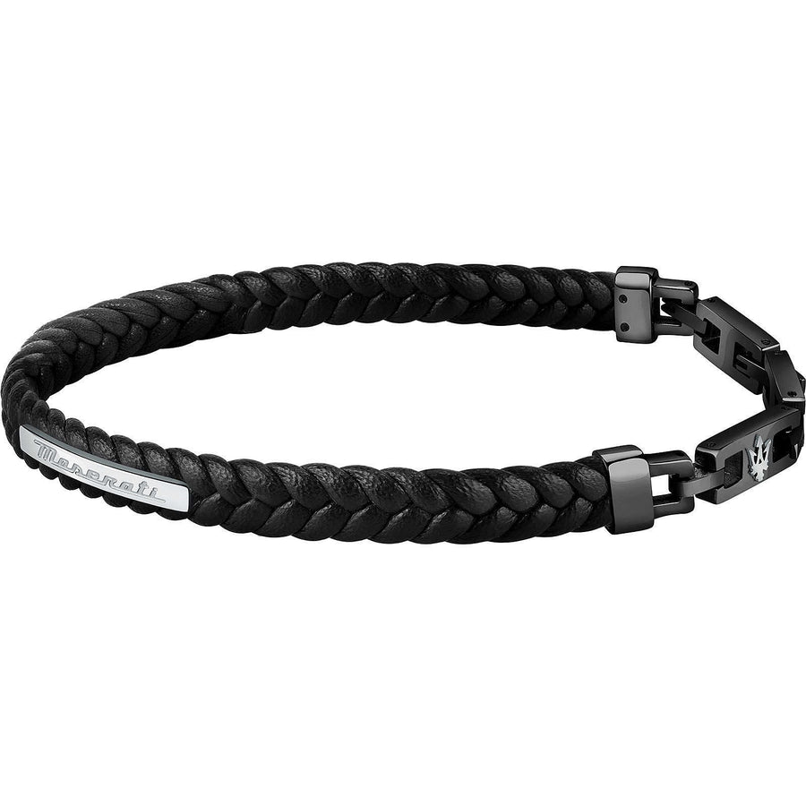Maserati - Bracciale da uomo Maserati in acciaio e pelle nera.