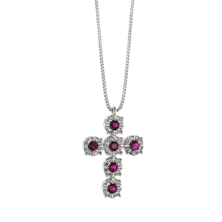 Comete Gioielli- Girocollo da donna in oro bianco, Diamanti e Rubini naturali co
