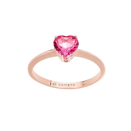 Comete Gioielli - Anello da donna in oro rosè e topazio rosa taglio cuore.