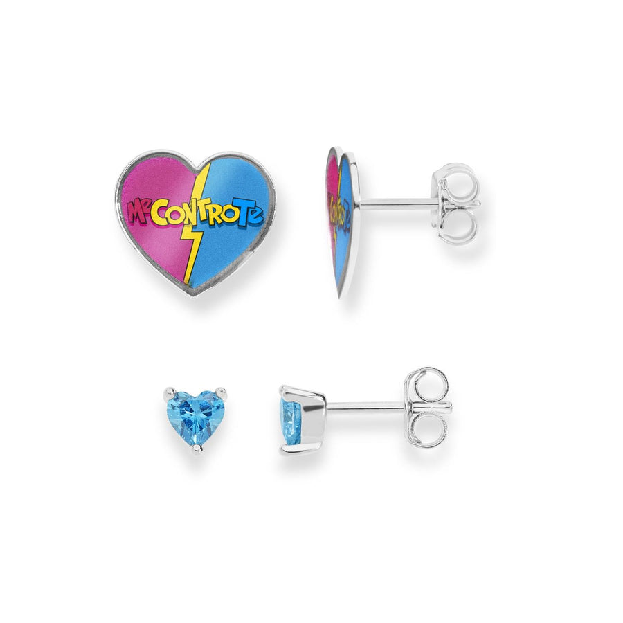 Comete Gioielli - Orecchini in Argento 925%, cristalli cuore azzurri