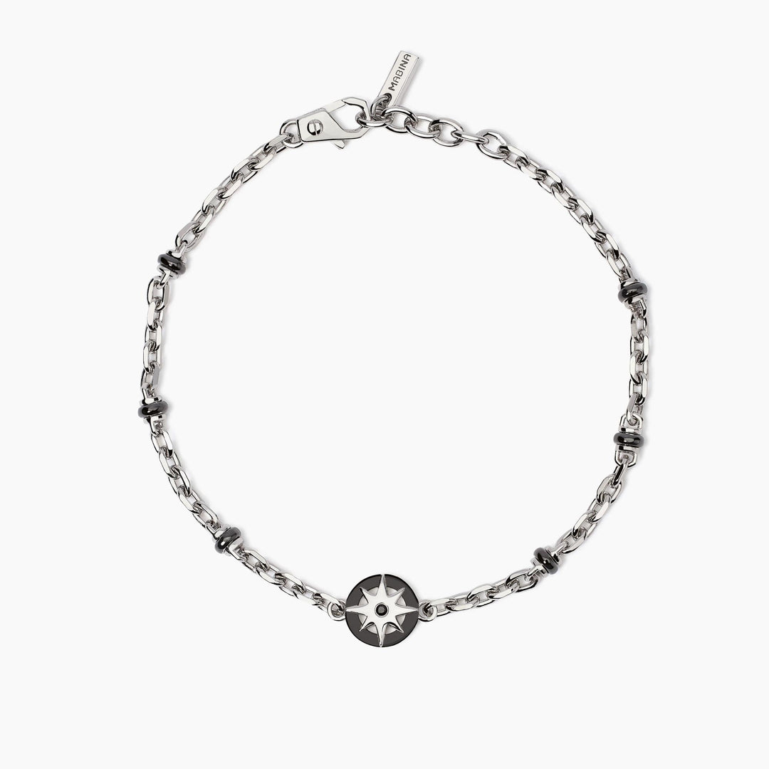 Bracciale uomo BALI con rosa dei venti e cilindri bruniti