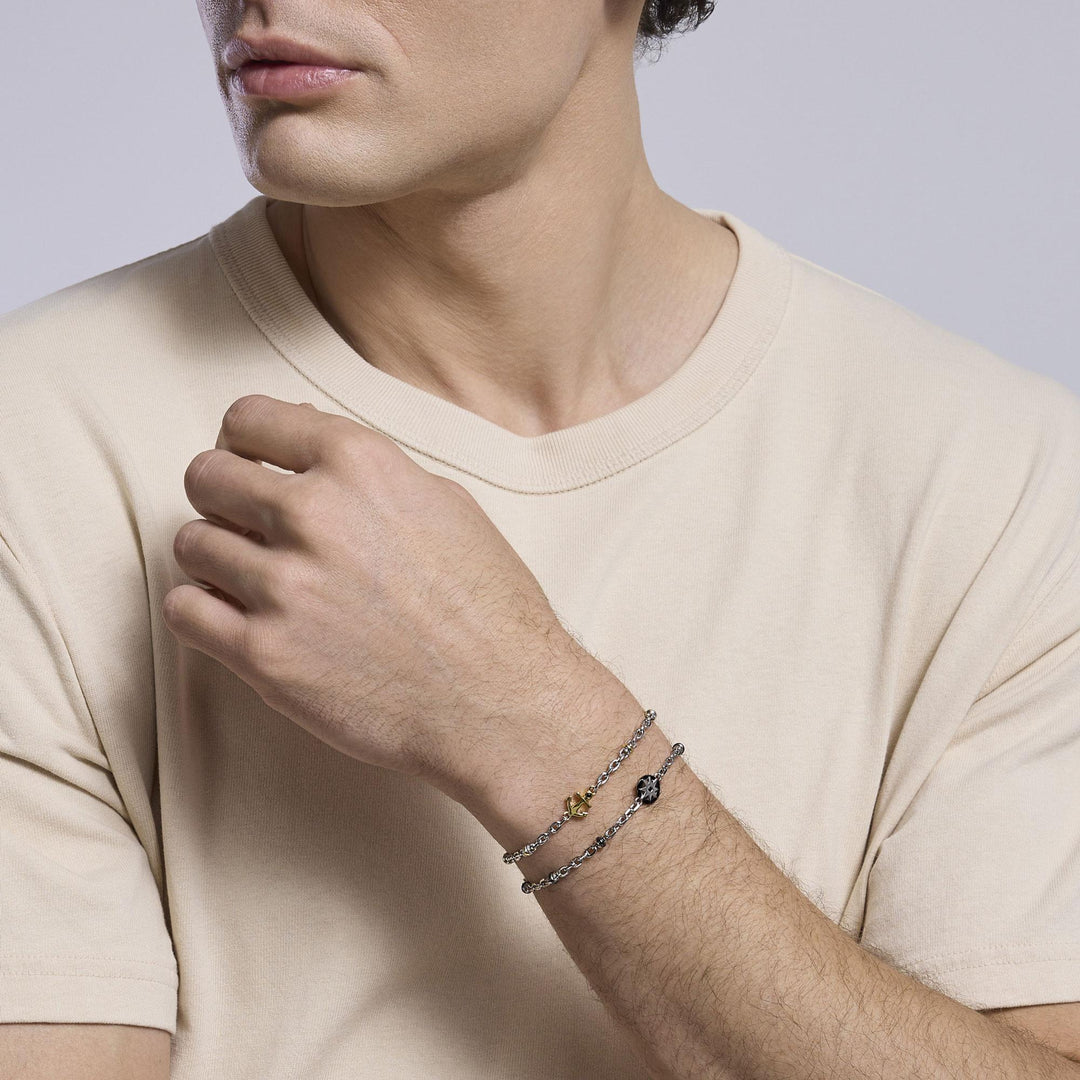 Bracciale uomo BALI con rosa dei venti e cilindri bruniti