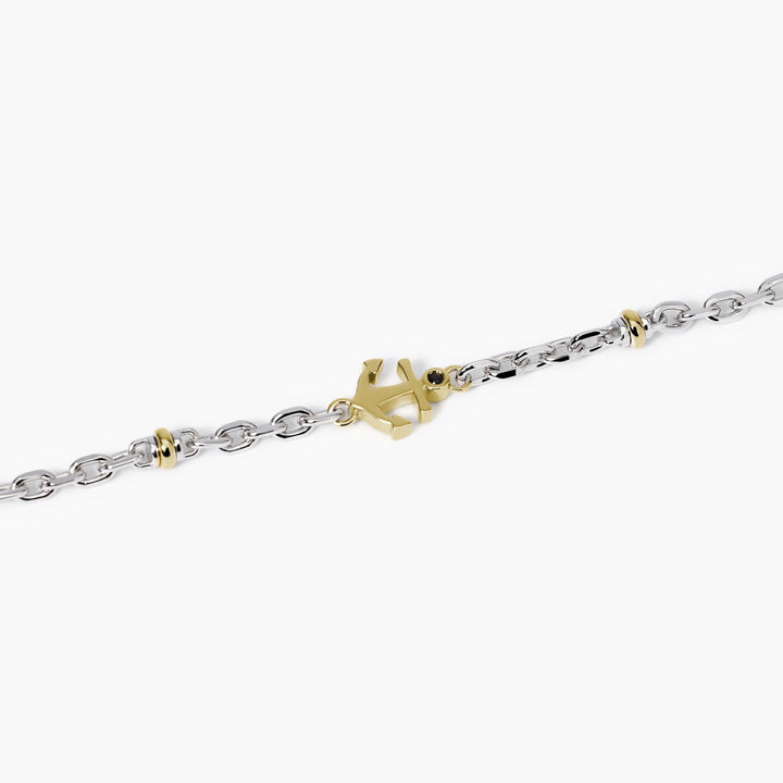 Bracciale uomo BALI con ancora e cilindri dorati