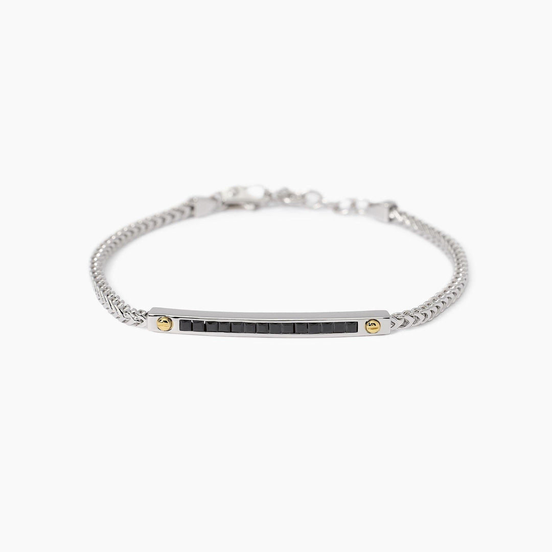 Bracciale uomo TOOLS con piastra, viti dorate e zirconi neri