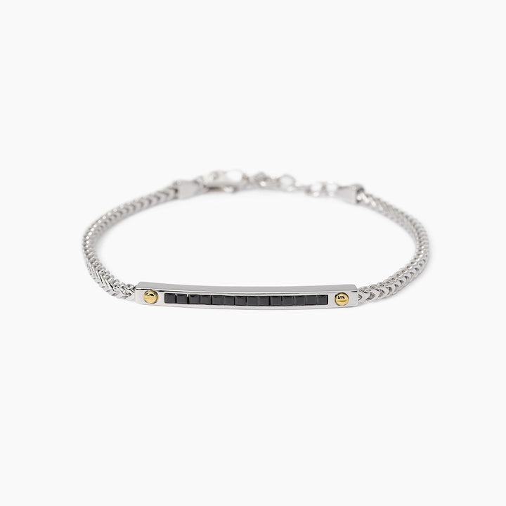 Bracciale uomo TOOLS con piastra, viti dorate e zirconi neri