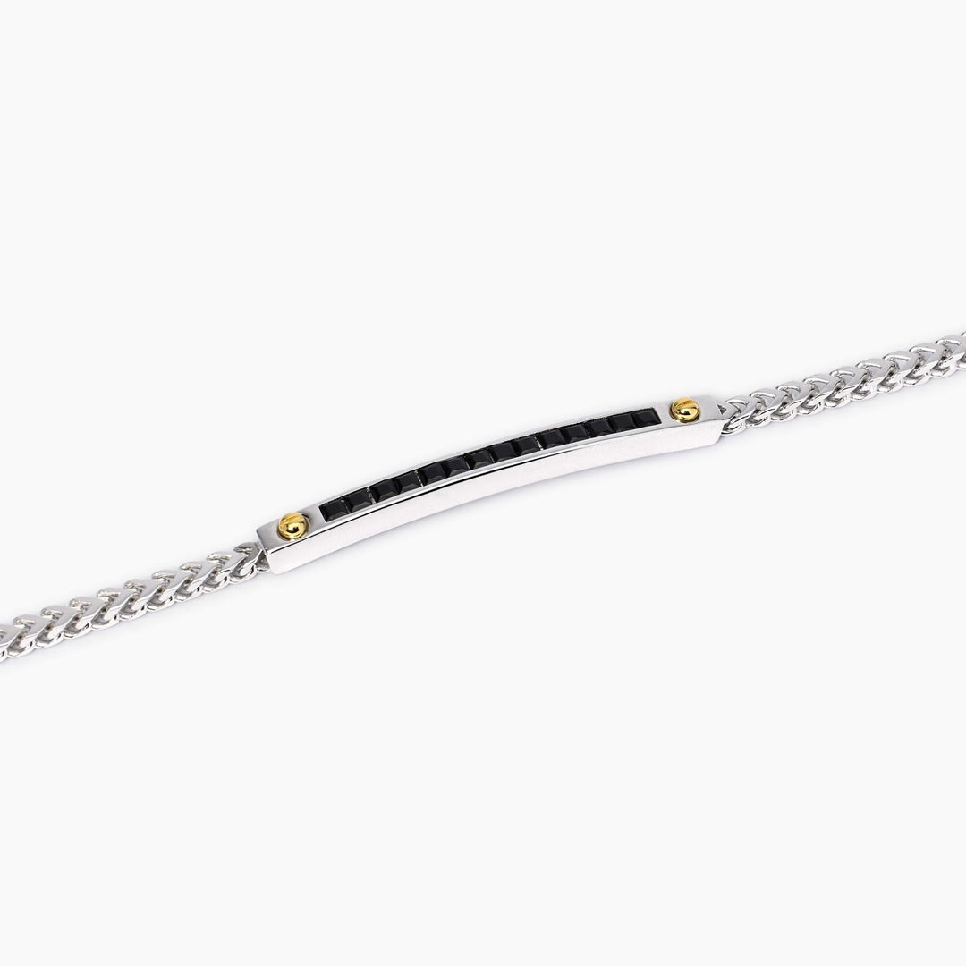 Bracciale uomo TOOLS con piastra, viti dorate e zirconi neri
