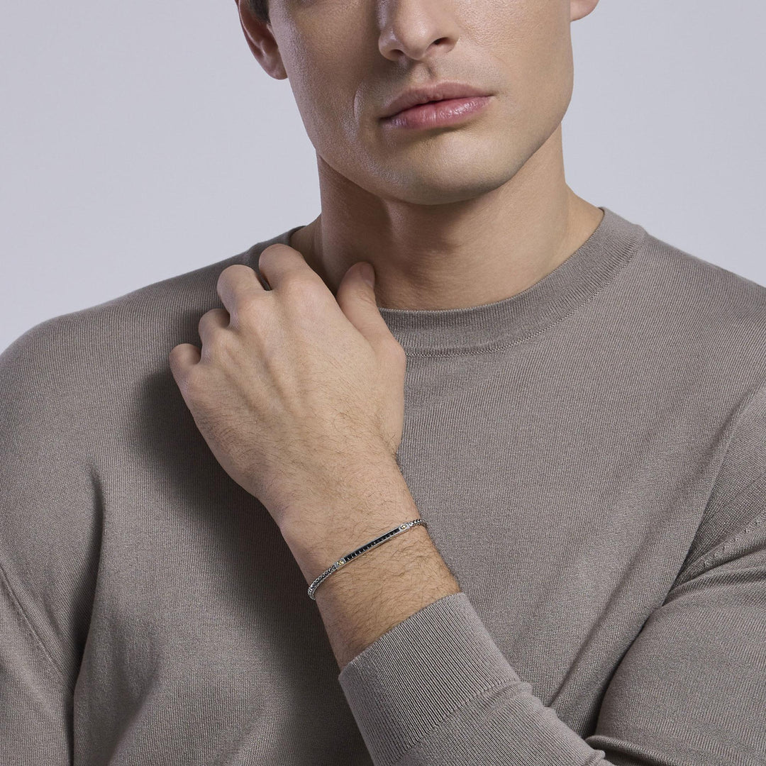 Bracciale uomo TOOLS con piastra, viti dorate e zirconi neri