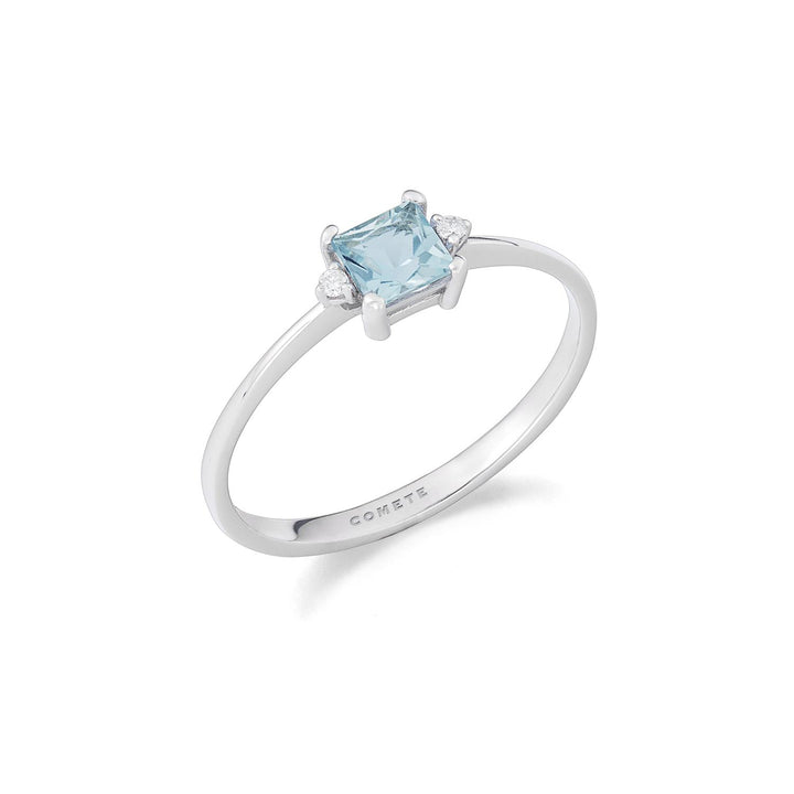 Anello in Oro bianco Diamanti e Acquamarina carrè