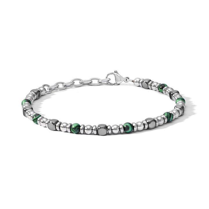 Bracciale in acciaio con Malachite verde ed Ematite